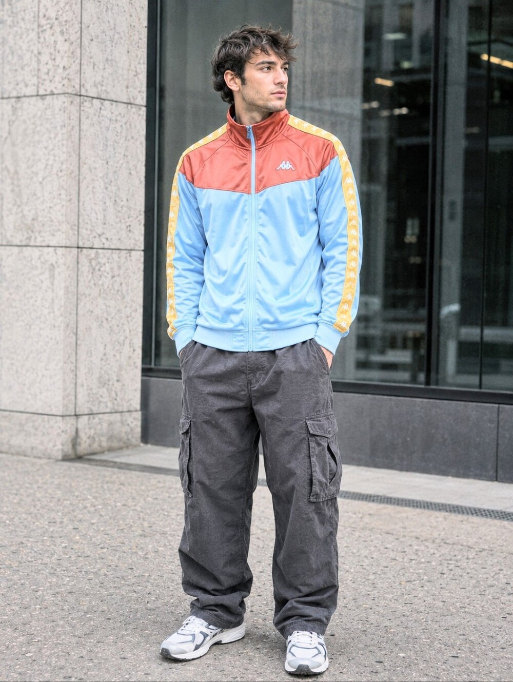 Kappa Colourblock Logo Tape Track Jacket Blue Rust Gold Y2K Streetwear
